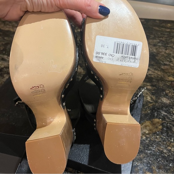 The Kooples Black Leather Wood Platform Clog Sandals Studded Block Heels EU 38 - Picture 13 of 14